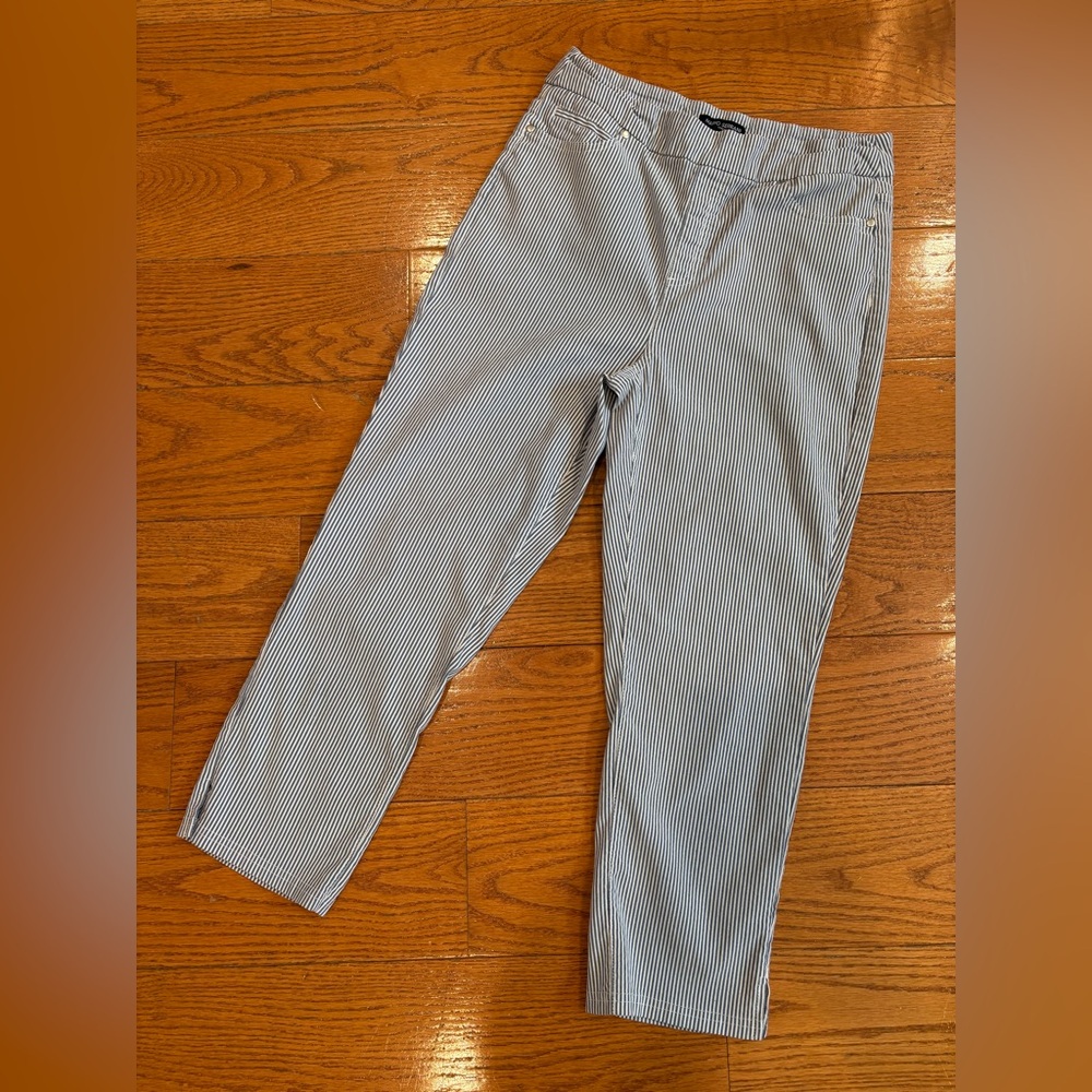 Mario Serrani Striped Ankle Pants Medium Blue White Slim Capri Career Coastal